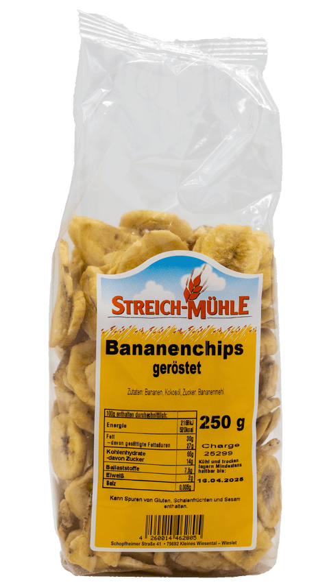 Bananenchips geröstet-Geröstete Bananenchips – Knuspriger Snack aus der Streichmühle-Streich Mühle