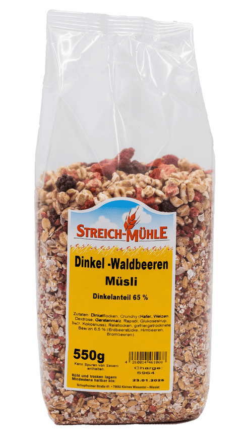 Dinkelmüsli mit Waldbeeren-Dinkelmüsli mit Waldbeeren-Streich Mühle