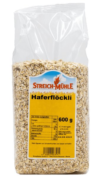 Haferflocken Kleinblatt – Zart & ideal für Porridge – Streich Mühle