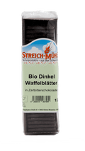 Bio Dinkel Waffelblätter in Zartbitterschokolade-Bio Dinkel Waffelblätter in Zartbitterschokolade-Streich Mühle